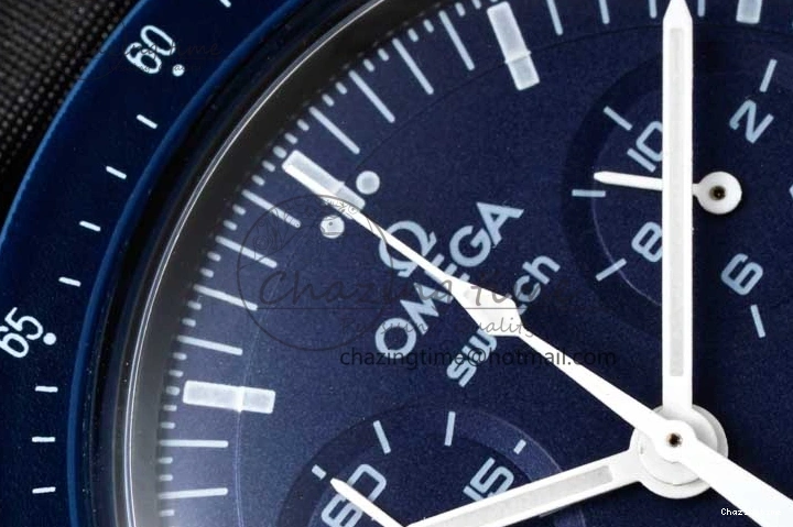 0211 ZipUp Speedmaster Misson To Neptune 1:1 Best Edition Blue Dial On Nylon Strap Quartz 7854